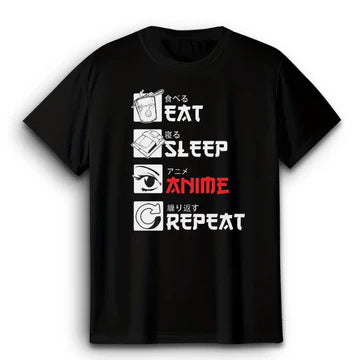 Eat Sleep Anime Repeat black T-Shirt