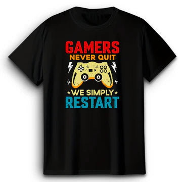 Gamers Never Quit Black T-Shirt