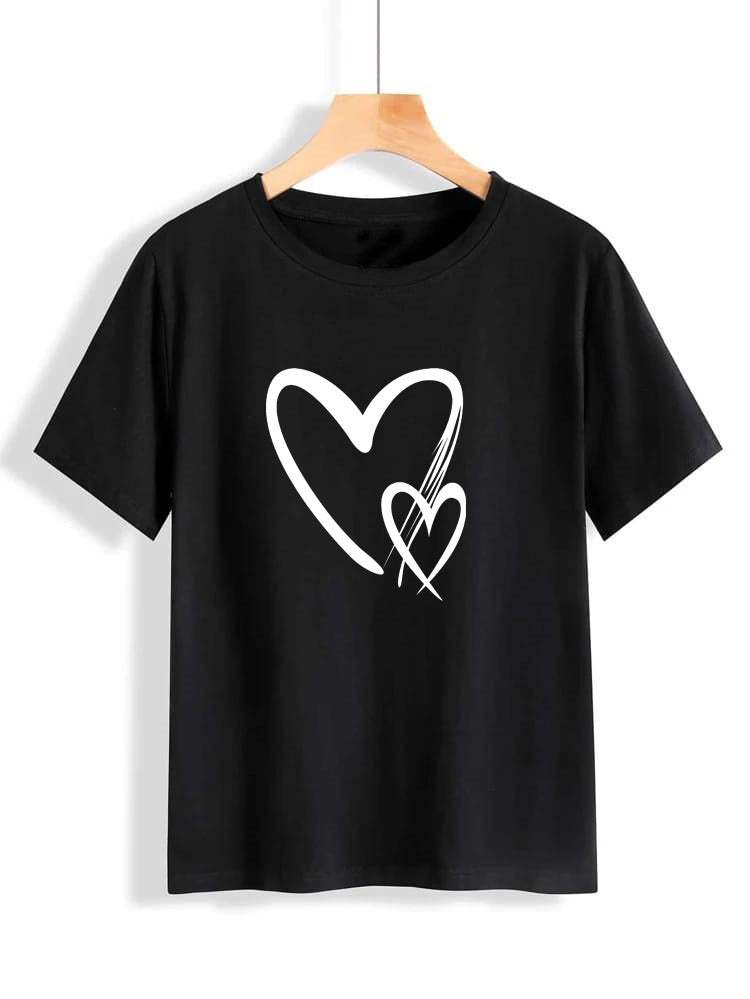 Double Heart Printed Round Neck UniSex T-Shirt