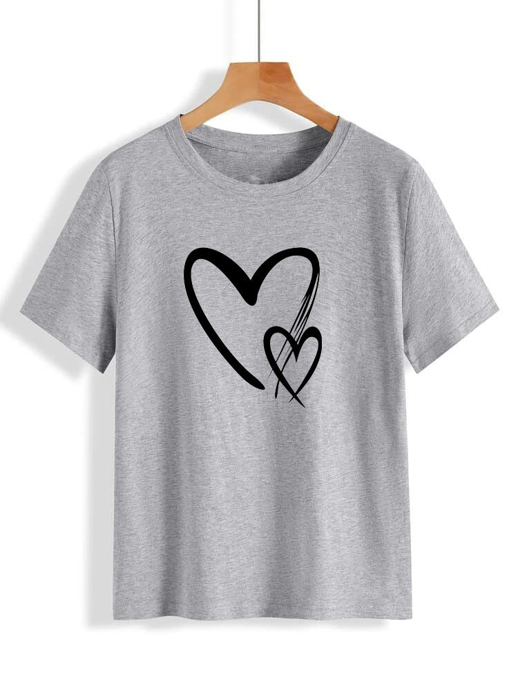 Double Heart Printed Round Neck UniSex T-Shirt