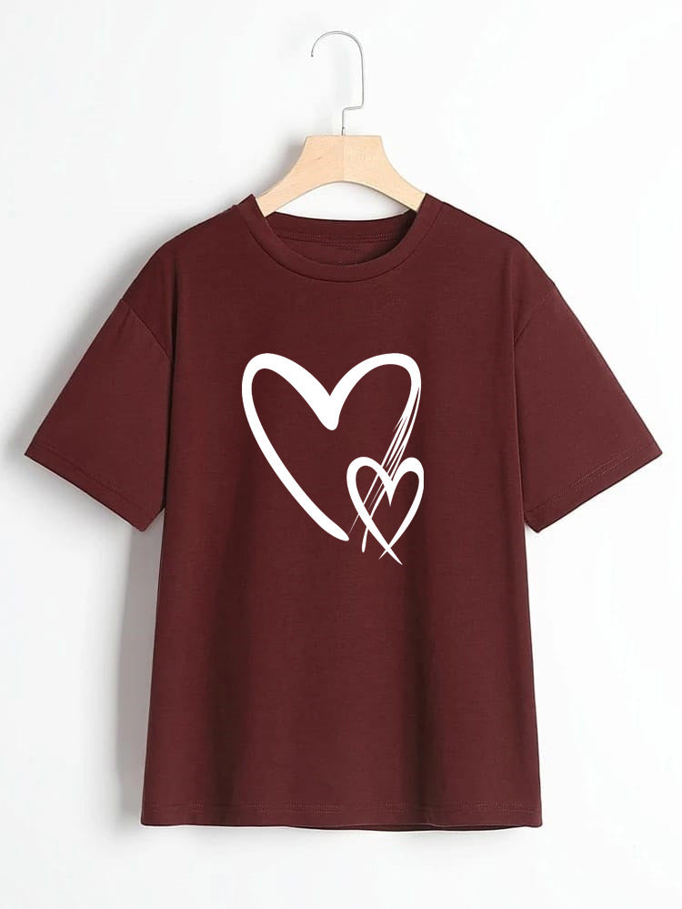 Double Heart Printed Round Neck UniSex T-Shirt