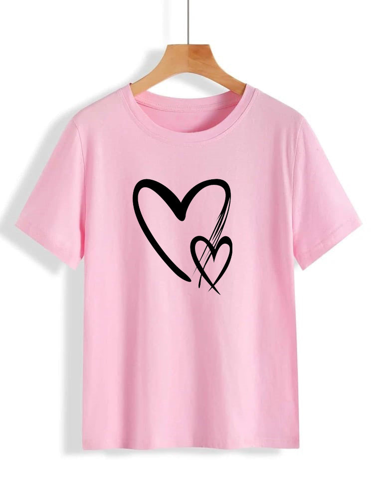 Double Heart Printed Round Neck UniSex T-Shirt