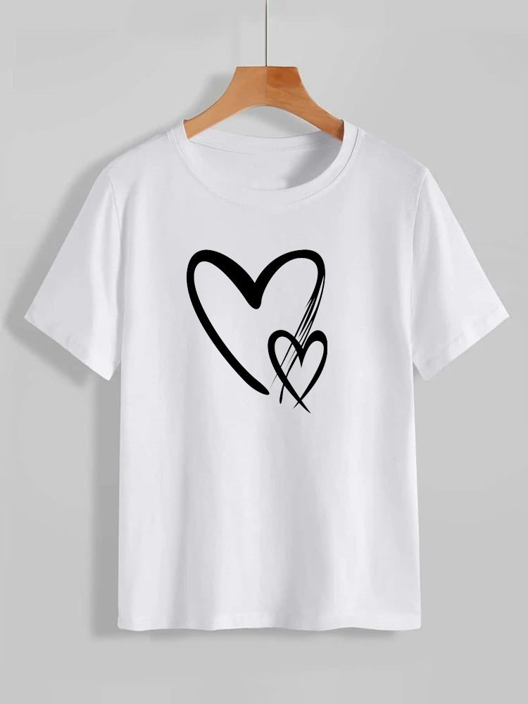 Double Heart Printed Round Neck UniSex T-Shirt