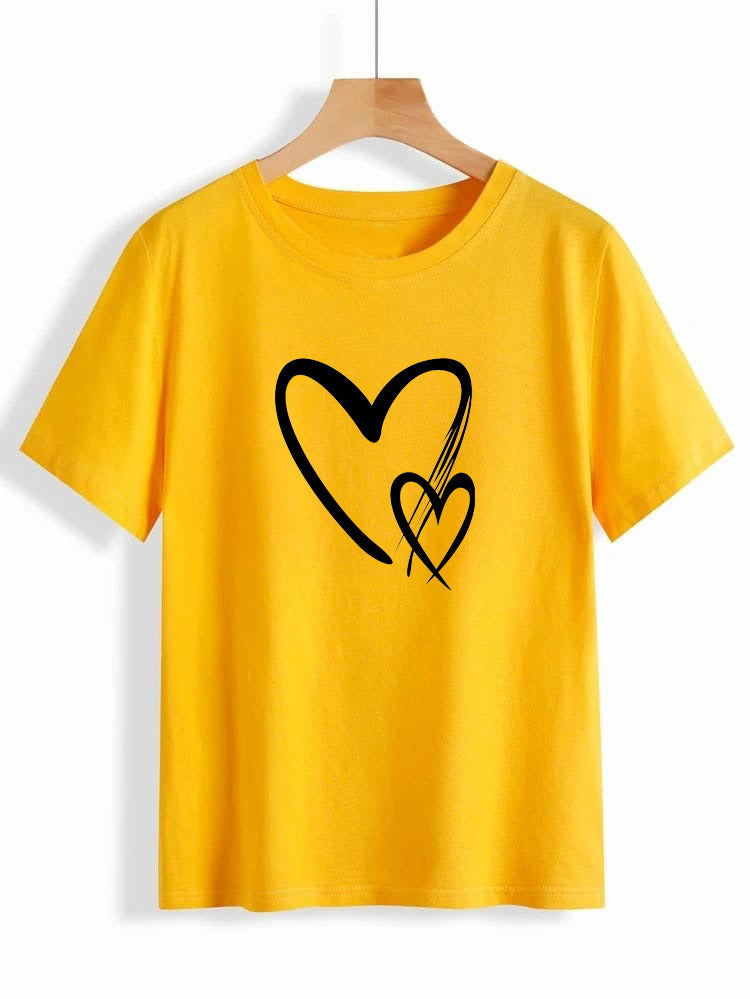 Double Heart Printed Round Neck UniSex T-Shirt