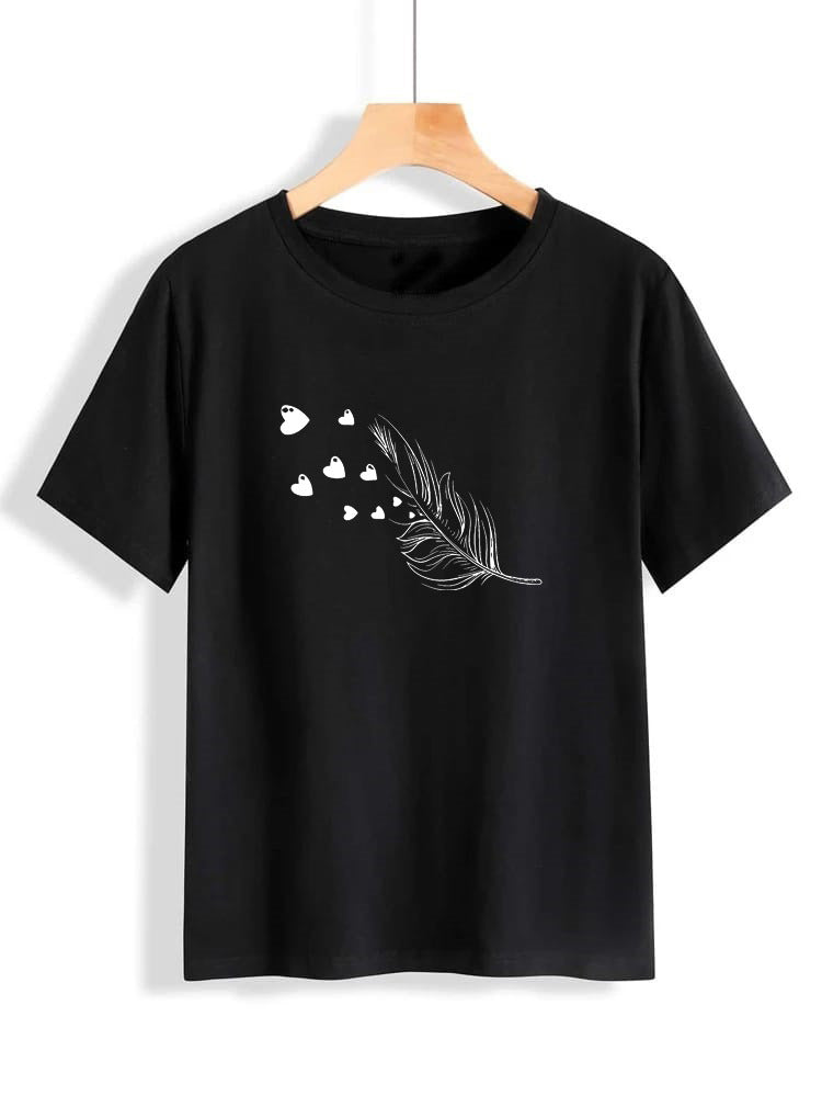 Leaf Sketch Printed Round Neck UniSex T-Shirt