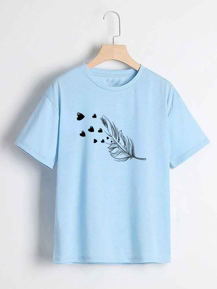 Leaf Sketch Printed Round Neck UniSex T-Shirt