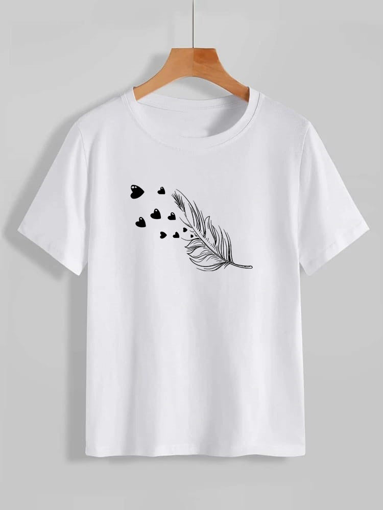 Leaf Sketch Printed Round Neck UniSex T-Shirt