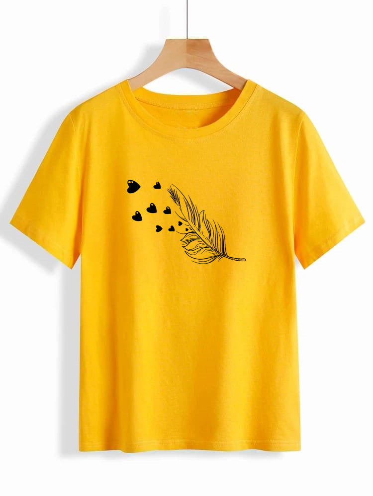 Leaf Sketch Printed Round Neck UniSex T-Shirt